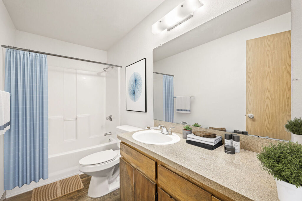 Bathroom with toilet and tub shower
