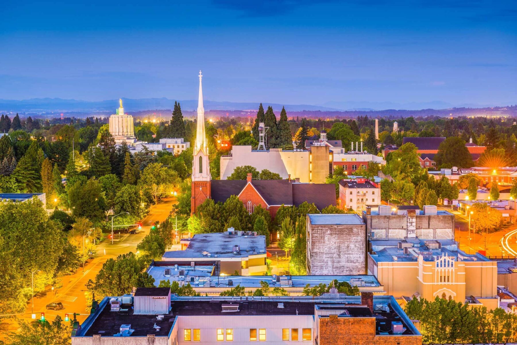 Aerial view of Salem Oregon at dusk